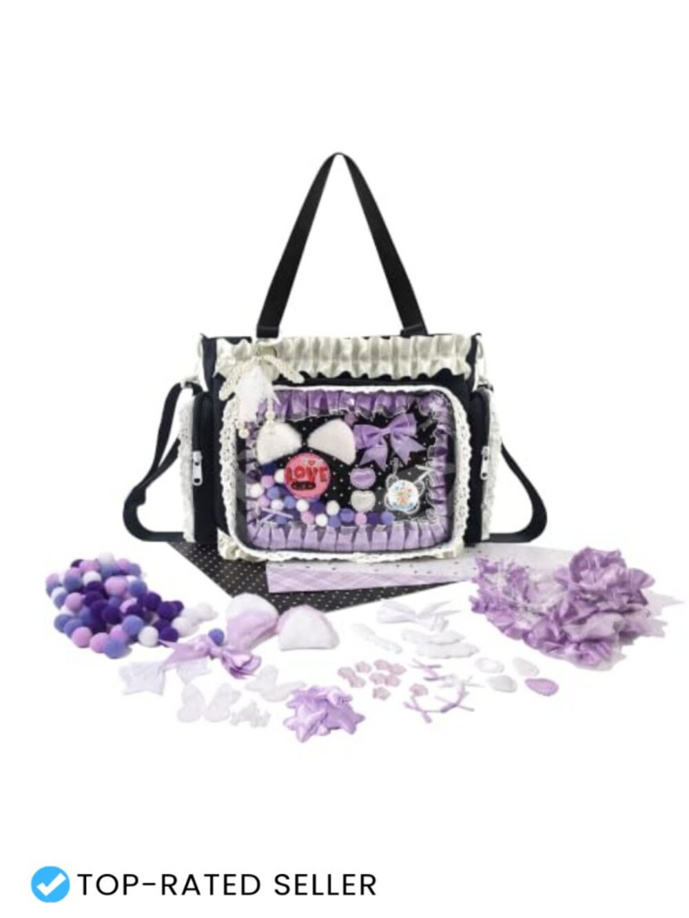Nylon Plastic Ita Crossbody Bag with Insert DIY Pin Display Tote Kawaii Purse